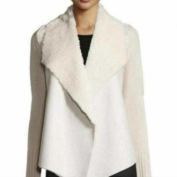 Grace Elements Faux Shearling and Suede Sweater Cardigan Jacket XS NWT - Picture 3 of 5